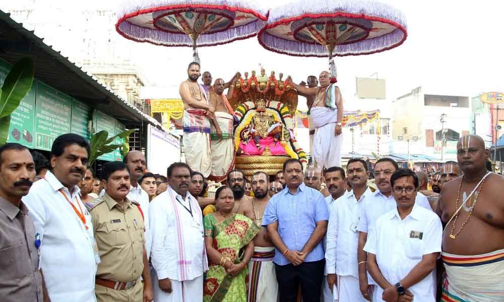 Goddess charms as Vaikuntanadha Perumal in Tirupati