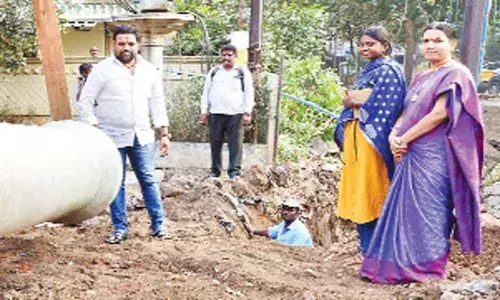 Corporator Shanthi inspects UGD works at Nacharam