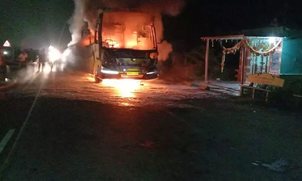 Passengers escaped unhurt as private travels bus engulfed in fire