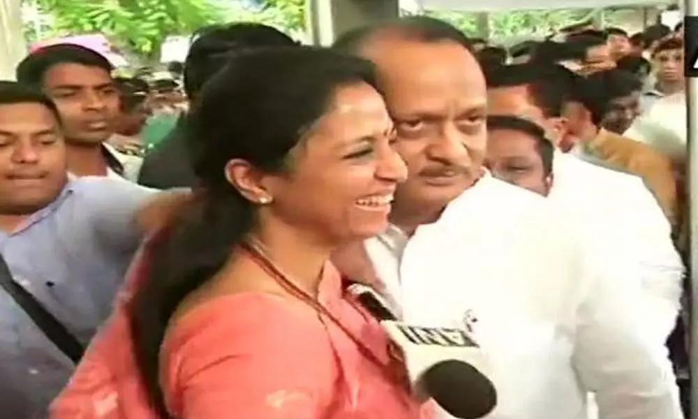 Supriya Sule greets cousin Ajit Pawar with a hug before Maharashtra Assembly session