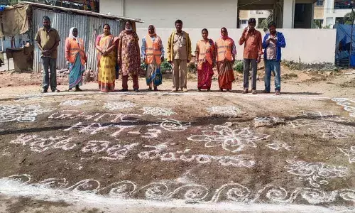 Rangolis drawn to deter littering at Nagole