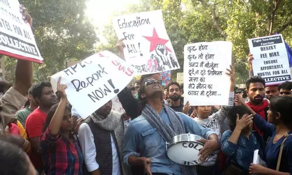 Protesting JNU students take aim at HRD Ministry