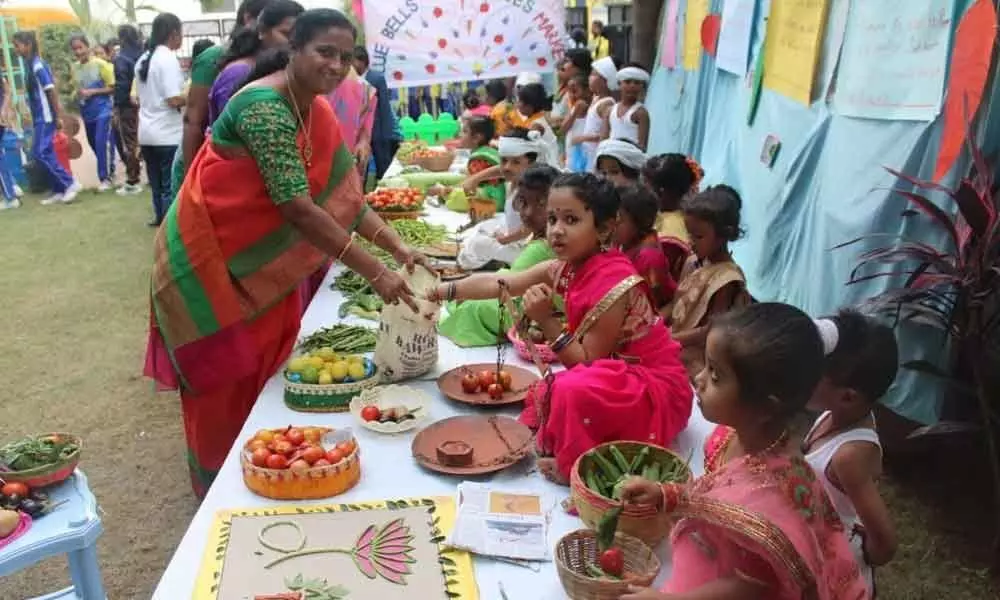 Kids turn vegetable vendors at Blue Bells School in Karimnagar