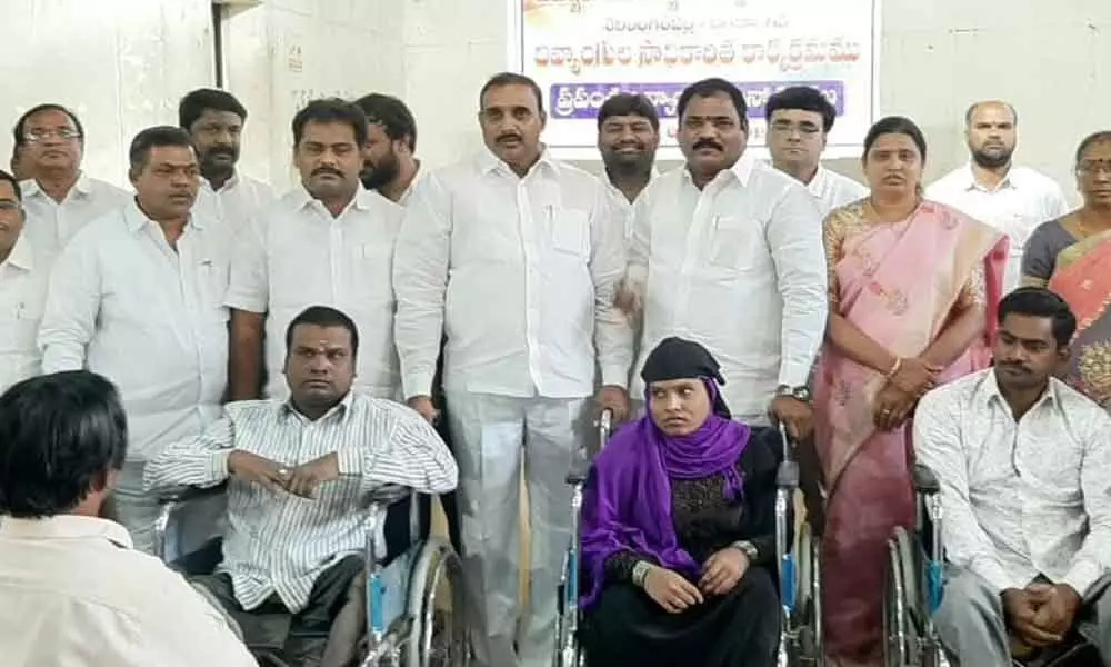Serilingampally: Mobility aids gifted to disabled