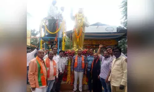 BJP pays tributes to Dr B R Ambedkar in Hafeezpet