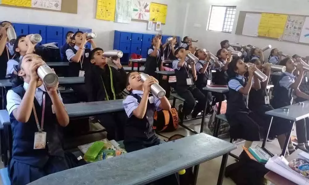 Water bell chimes 4 times at St George School in Karimnagar