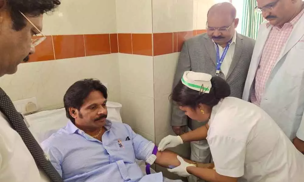 MP M V V Satyanarayana sets example by donating blood in Visakhapatnam