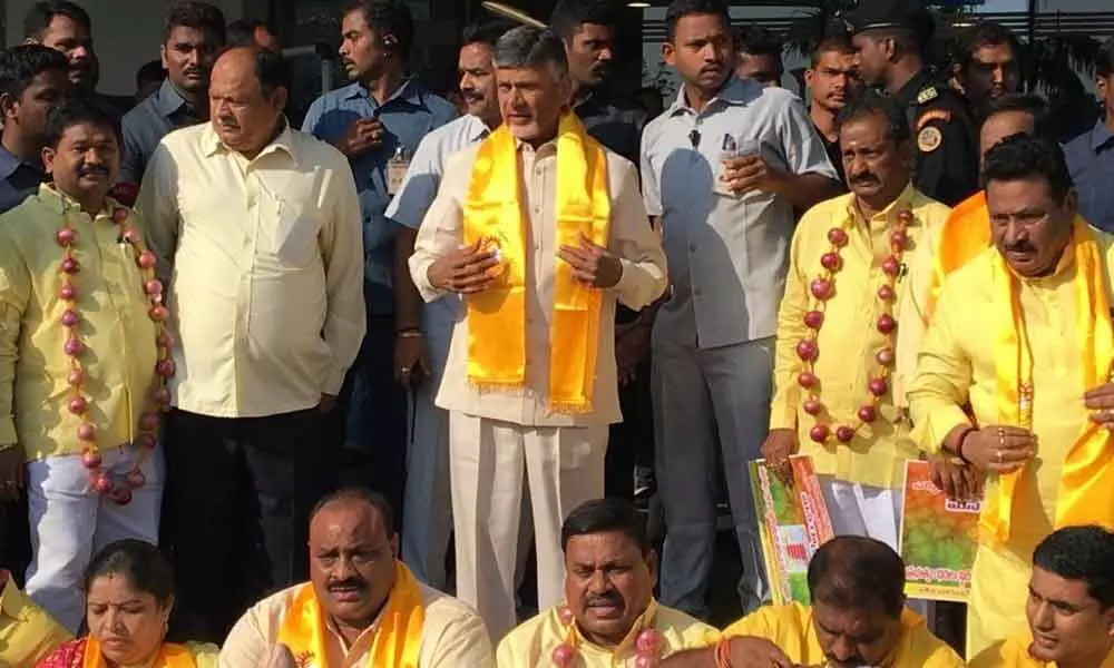 Winter Assembly sessions: TDP MLAs attend the Assembly putting on Onion garlands