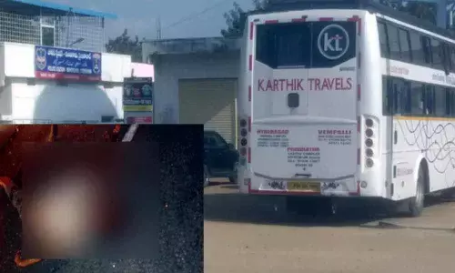 2 killed after private travel bus rams into lorry in Hyderabad outskirts