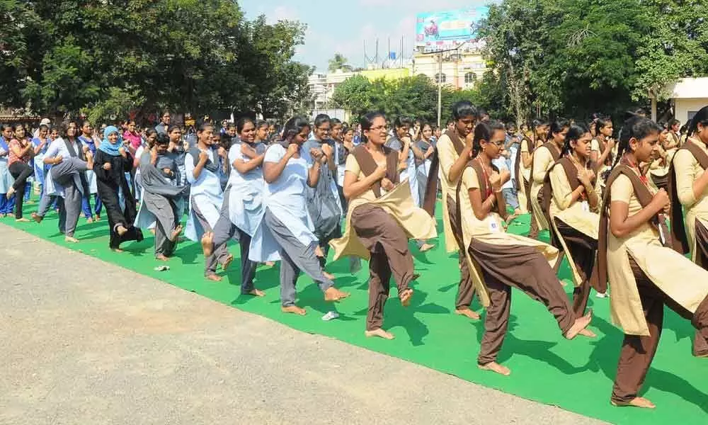 Vijayawada: Girls attend Mission Sahasi training