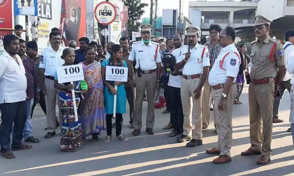 Awareness spread on Dial 100 at Uppal Crossroads