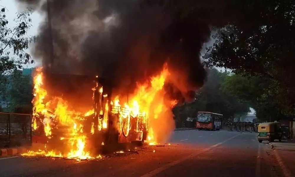 Citizenship Act protest: Violence, arson in Delhi; cop injured, buses torched