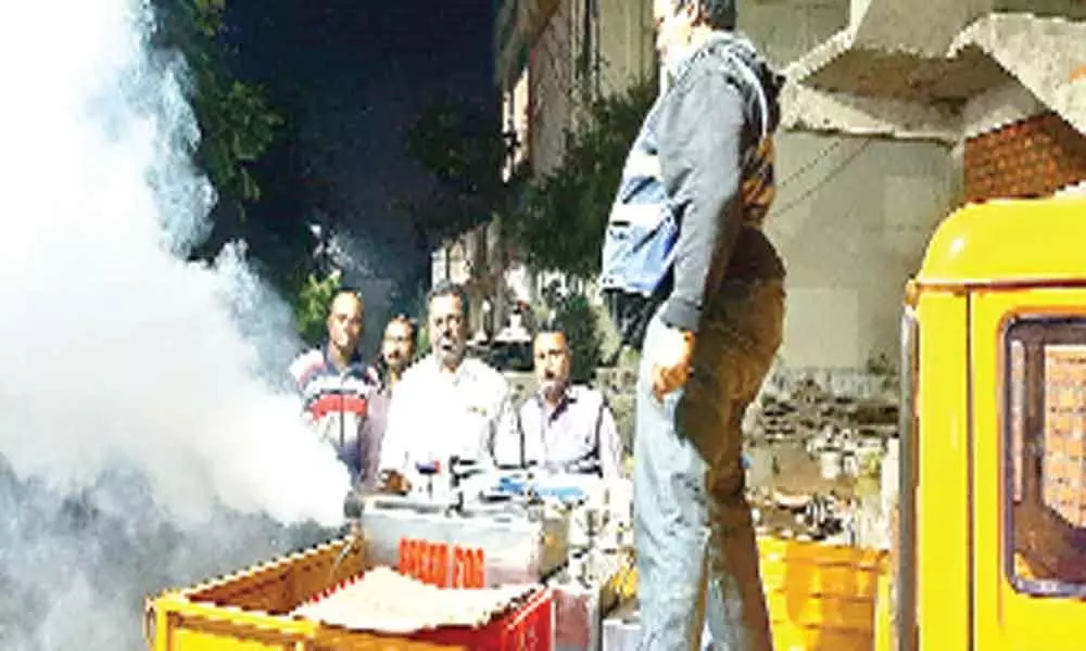 Mallapur: Corporator Pannala Devender Reddy launches fogging machine