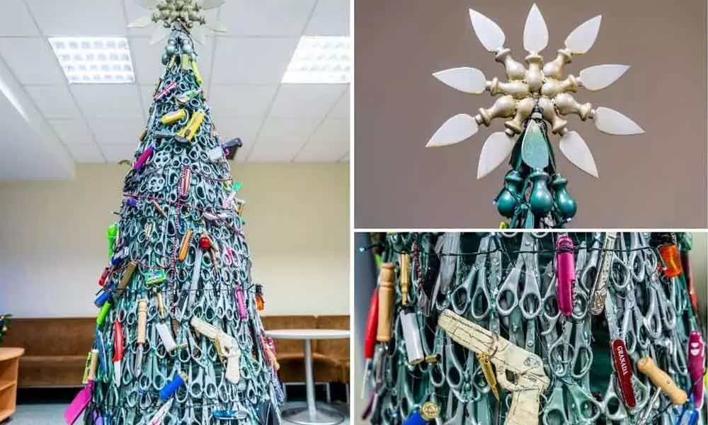 Christmas tree with bullets and scissors