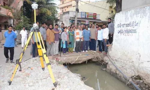MLA Devireddy Sudheer Reddy inspects open nala in Sai Nagar Colony