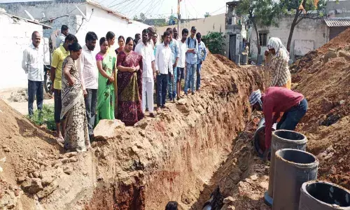 Corporator Sangeeta Prashath Goud inspects civic works at DSR Nagar in Nagole division