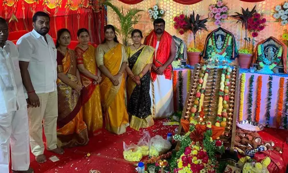 Corporator Gandham Jyotsna Nageshwara Rao conducts Ayyappa Padi Puja in Indiranagar