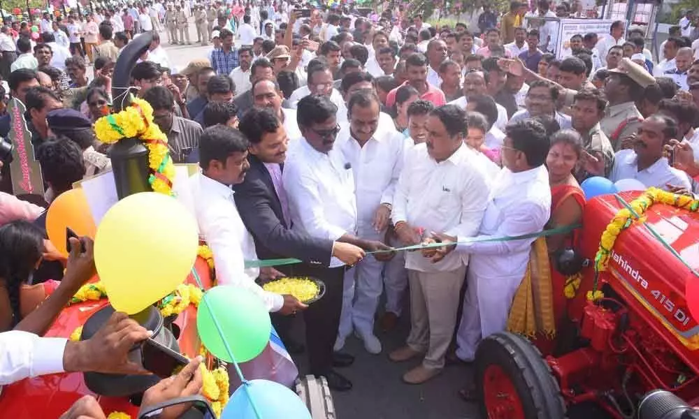 Minister Errabelli Dayaker Rao distributes153 tractors to Panchayats in Kothagudem