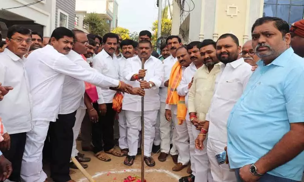 CC road works commence at Malla Reddy Colony in Ameenpur