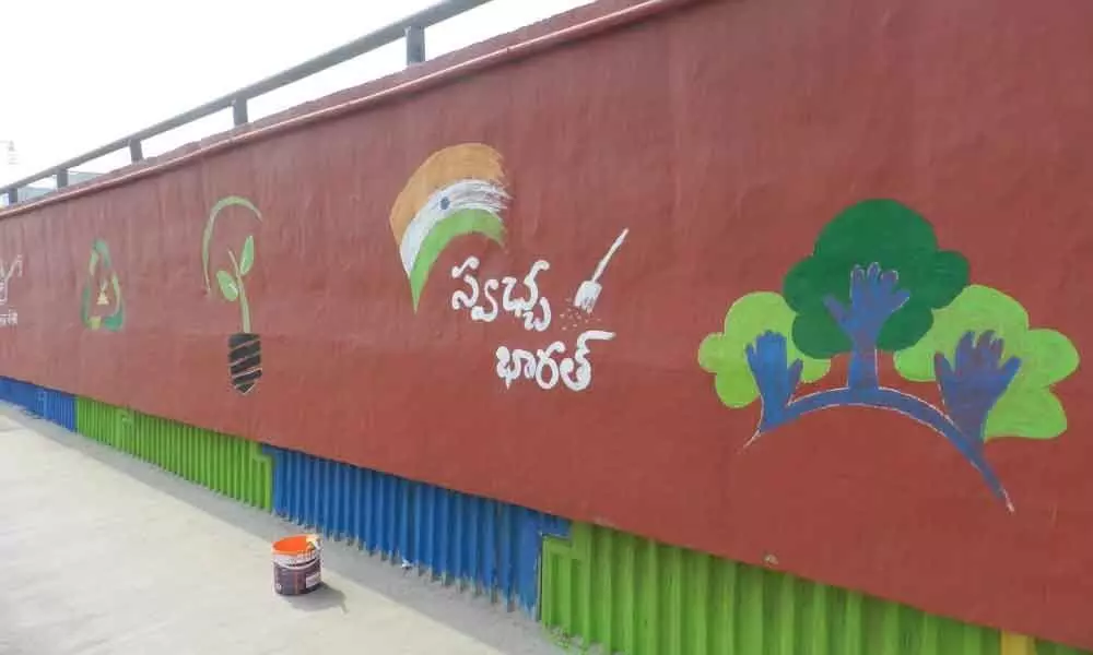 Hyderabad Police holds paint brush to beautify flyover walls
