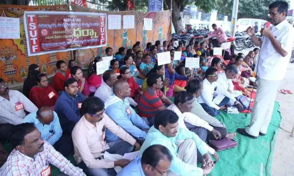 Nalgonda: Kasturba Gandhi Balikala Vidyalayas, Urban Residential Schools staff seek equal pay for equal work