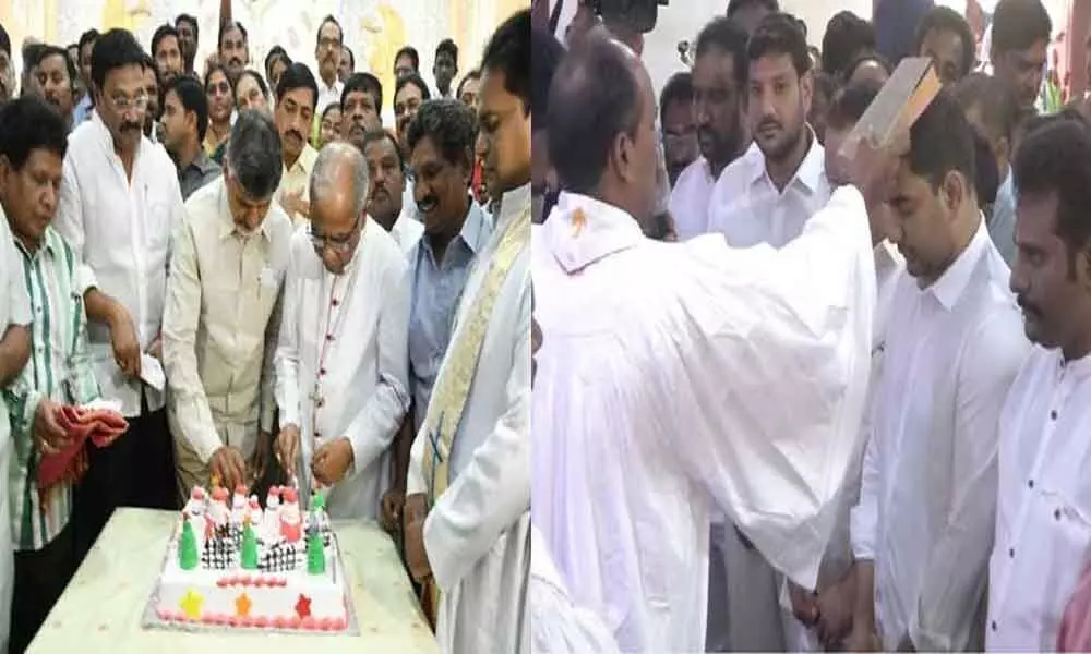 Chandrababu Naidu and Lokesh participates in Christmas celebrations, seeks blessings from priests