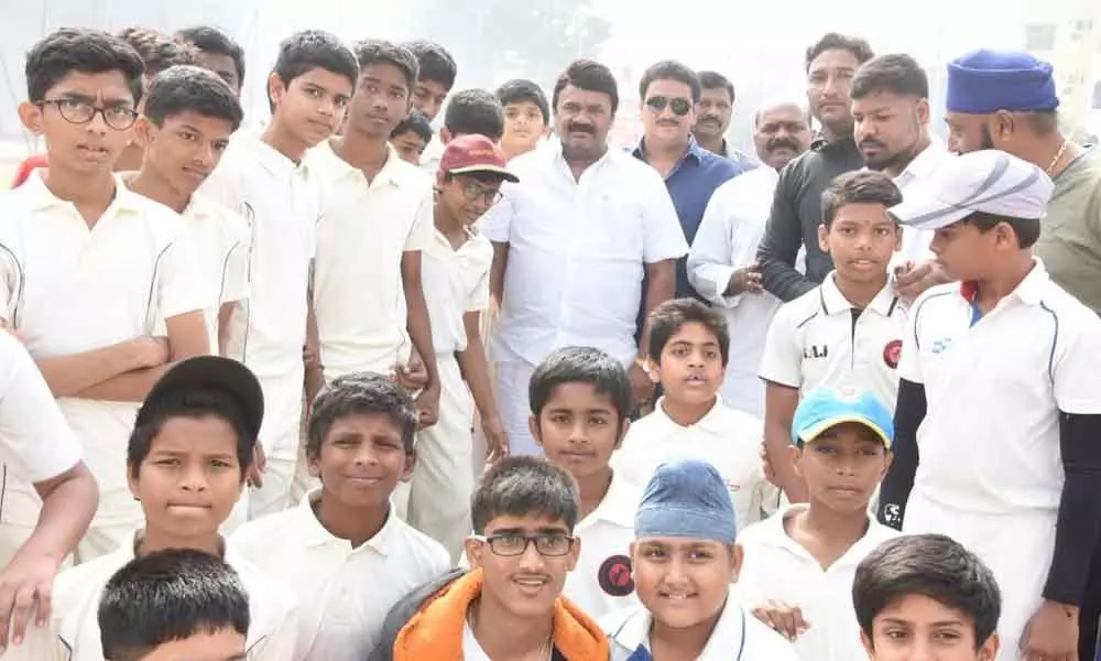 Minister Talasani Srinivas Yadav opens cricket tourney at Sanathnagar Welfare Ground