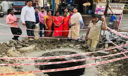 Corporator Kaleru Padma Venkatesh inspects repair works at Golnaka division