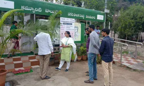 Additional VMC Commissioner K Shakuntala inspects public toilets in Vijayawada