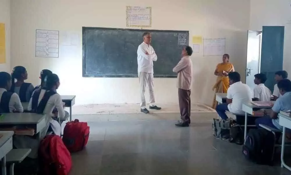 Minister T Harish Rao made a surprise visit to ZP High School at Kandi