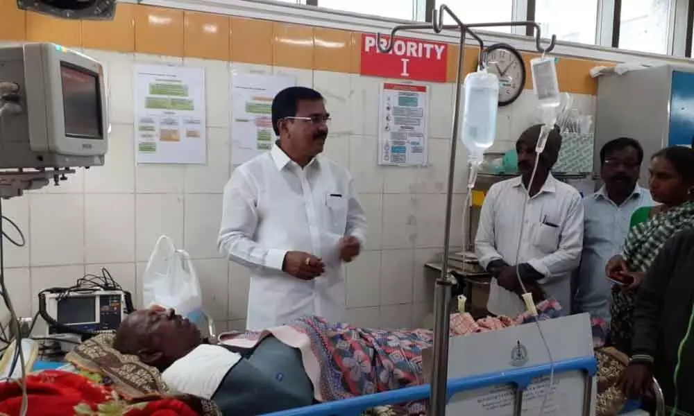 Hyderabad: Minister Singireddy Niranjan Reddy calls on Sarpanch hurt in a road accident