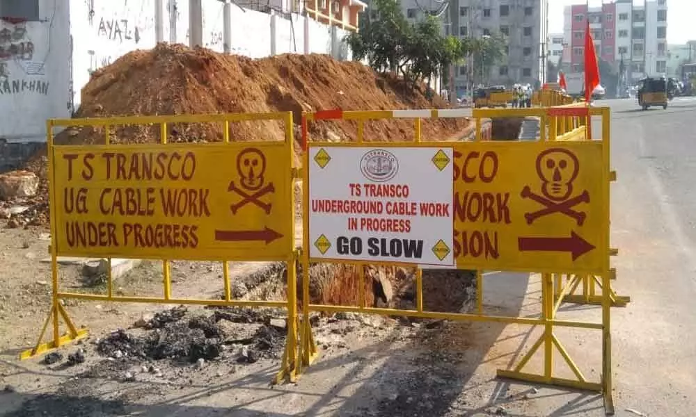 Traffic curbs over underground cable works