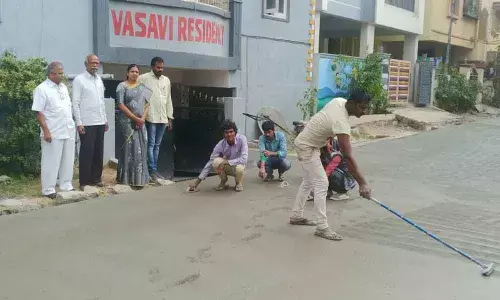 Corporator Bobba Navatha Reddy inspects CC road works