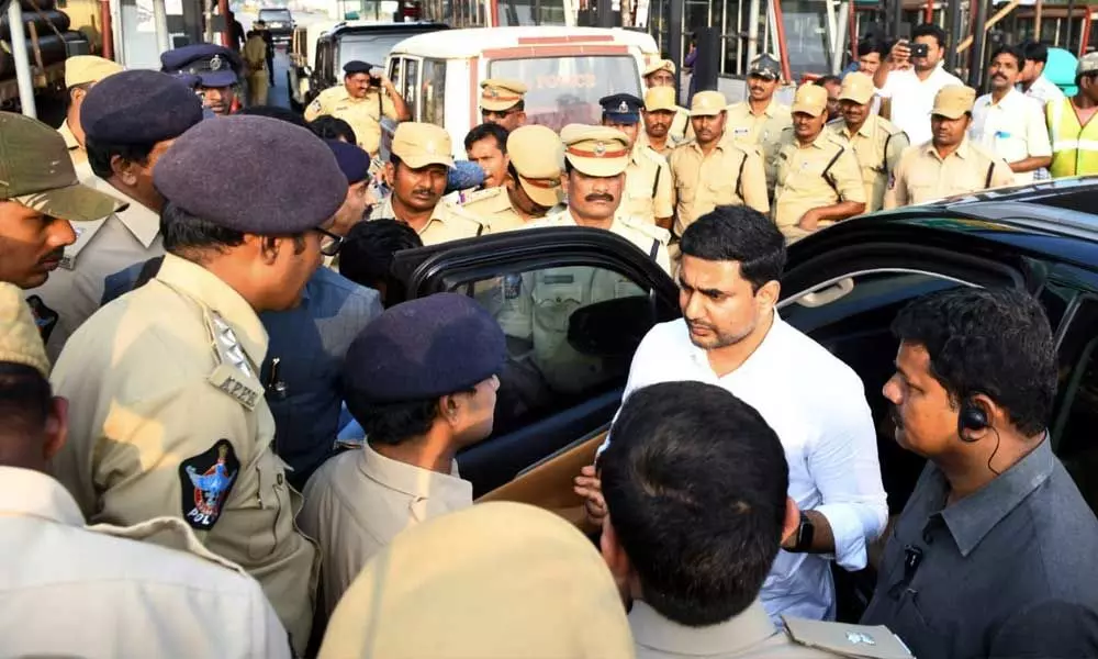 Nara Lokesh was taken into custody at Khaja toll plaza in Guntur