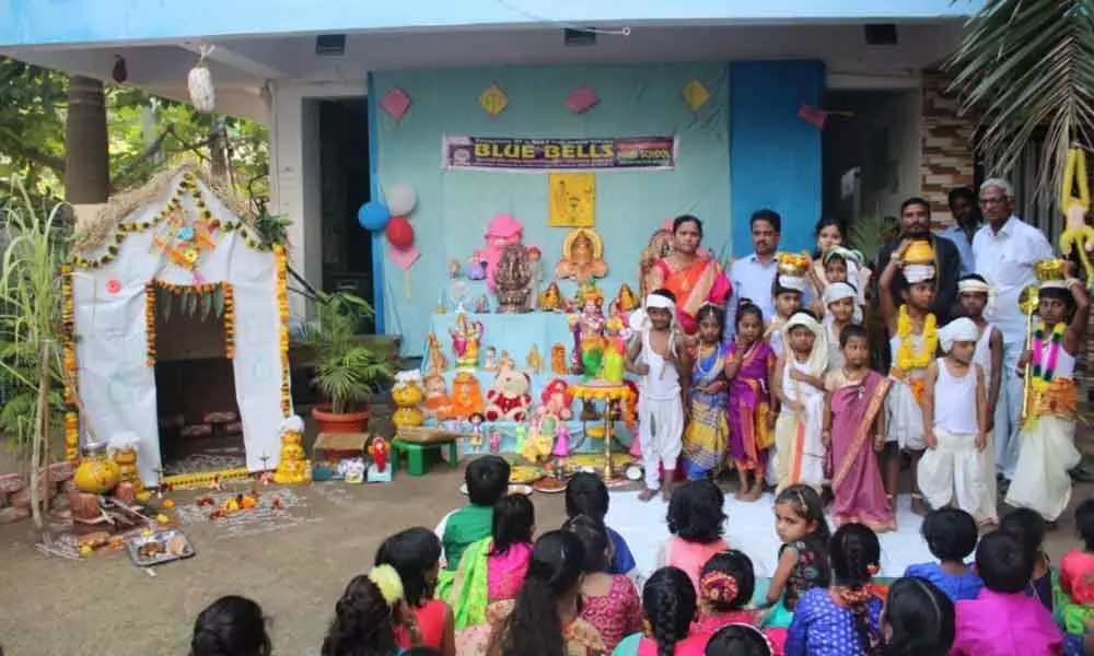 Karimnagar: Sankranti celebrations in Blue Bells High School
