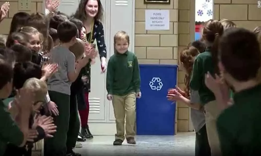 6-Year-Old got standing ovation for his Welcomed Back to School After His Last Chemotherapy Treatment