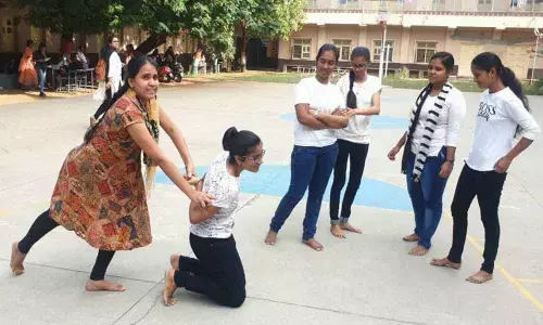 Karate training for girl students
