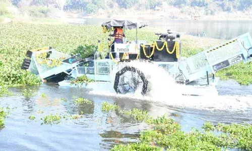 Trash collectors begin to clean Durgam Cheruvu