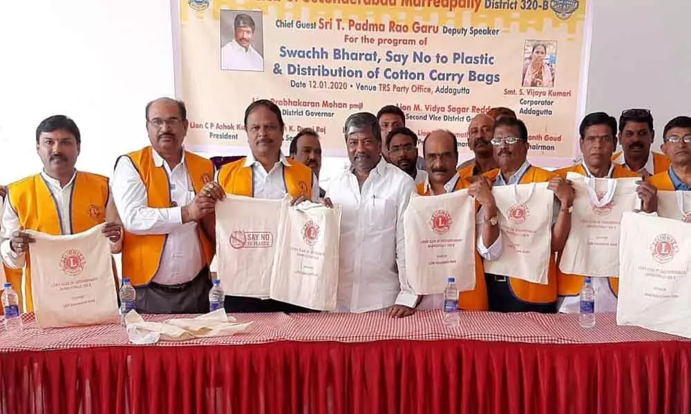 Cotton bags distributed at TRS office, Addagutta