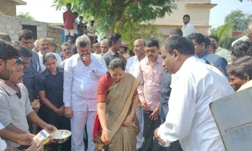 Minister Mekathoti Sucharita lays foundation stone for village secretariat in Guntur