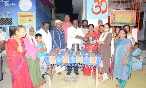 Corporator Mudraboyina Srinivas Rao attends rangoli competition