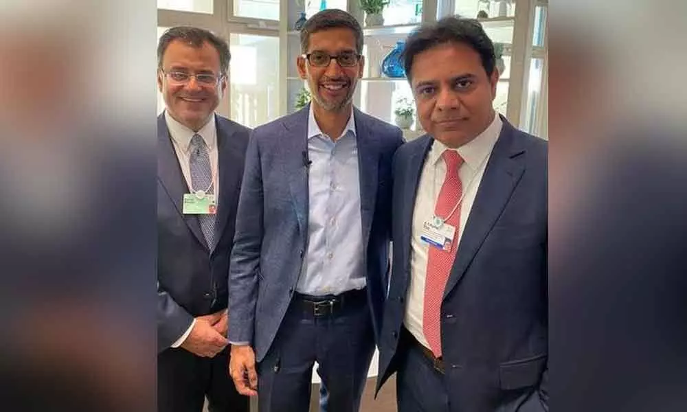 KTR meets Google CEO Sundar Pichai  at WEF