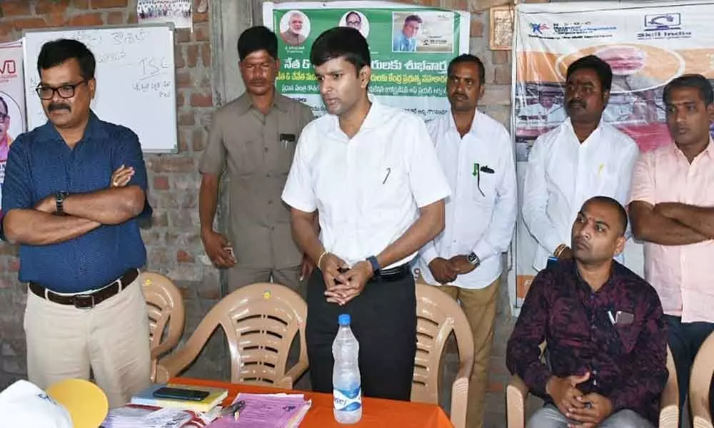 District Collector Krishna Bhaskar during his visit to GMR Varalakshmi Employment Training Centre at Konaravupet village in Sircilla district on Thursday
