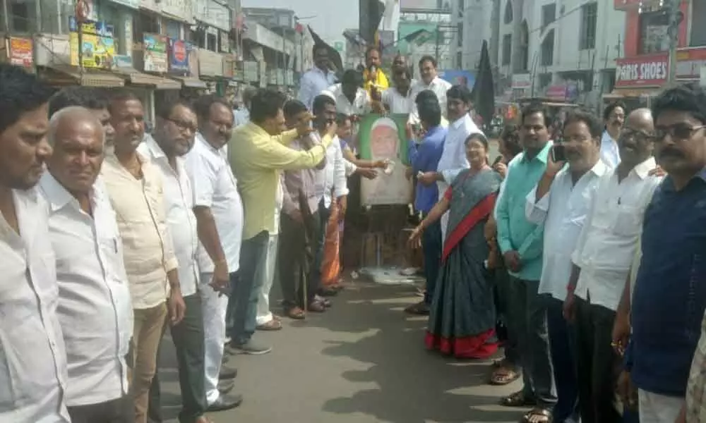 Bhimavaram: Palabhishekam to the portrait of Council Chairman performed