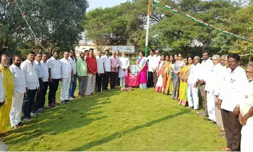 Corporator Lakshmi Prasanna Rammohan Goud  hoists flag in several areas in Hyderabad