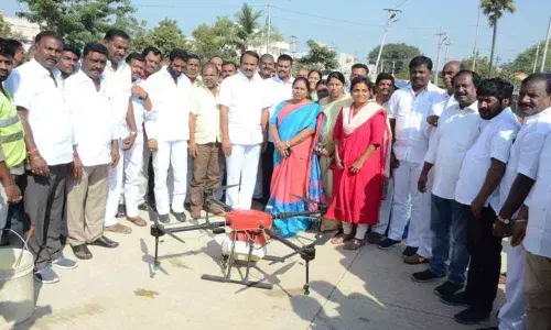 LB Nagar: Drones spray pesticides in Bandlaguda lake