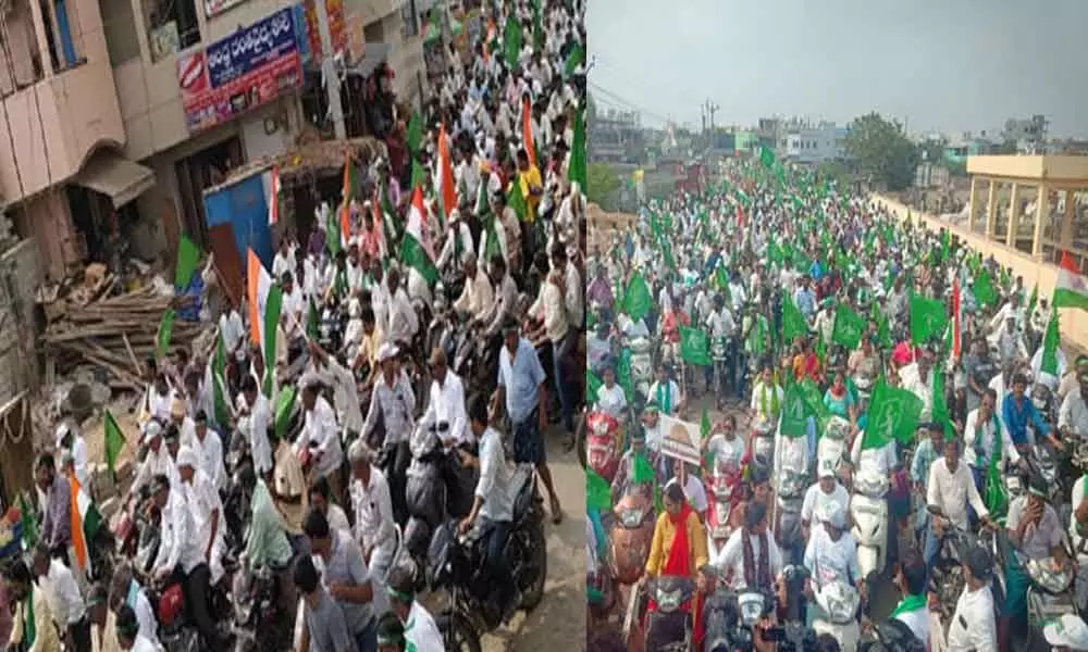 Amaravati farmers JAC holds Vehicle rally in Tulluru against three capitals