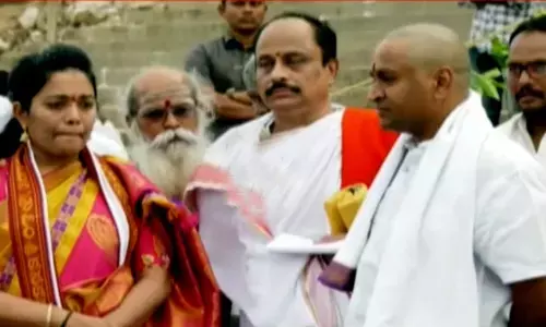 Minister Vellampalli Srinivas offers prayers to Durga Goddess on the occasion of Vasanta Panchami
