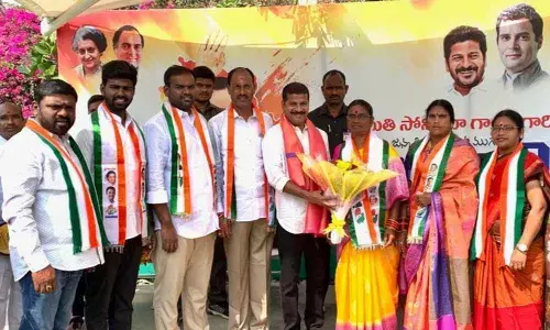 Corporators call on MP Revanth Reddy in Boduppal