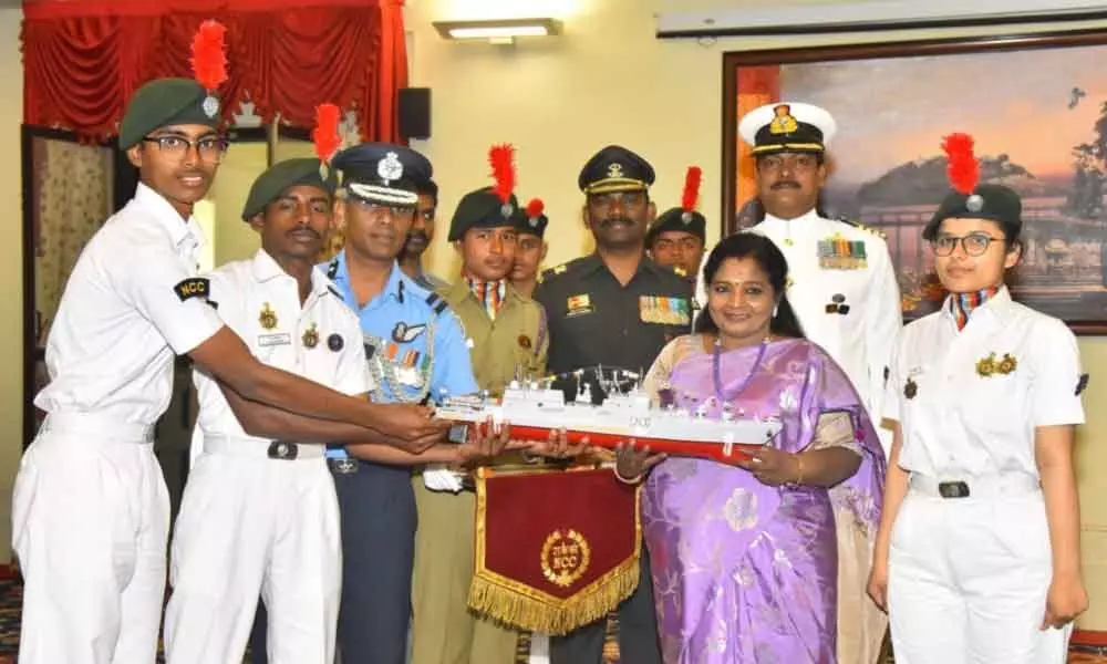 Raj Bhavan: Governor Dr Tamilisai Soundararajan congratulates NCC cadets